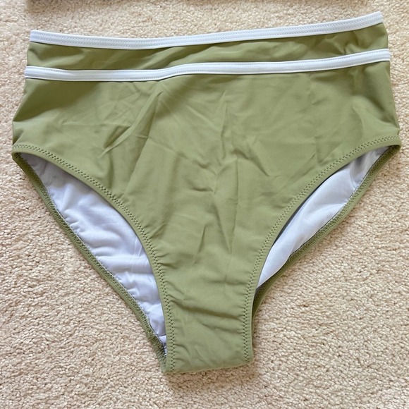 BMJL Bikini Set Olive Green White Trim High Waist Swimsuit Size M - Picture 4 of 6